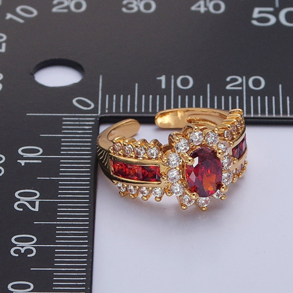 Vintage Pave Red Ring for Statement Ring Open Adjustable Jewelry O-2172 - DLUXCA