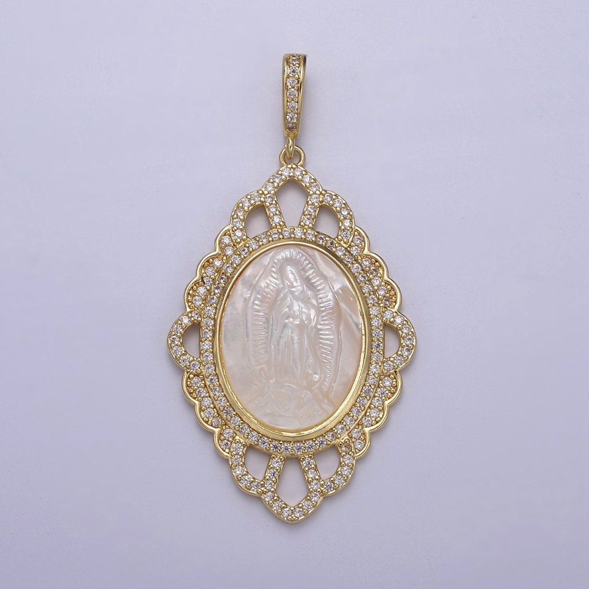 Vintage Pearl Medallion Virgin Mary / Miraculous Lady Guadalupe Pendant for Statement Jewelry Necklace Supply N-565 N-566 - DLUXCA