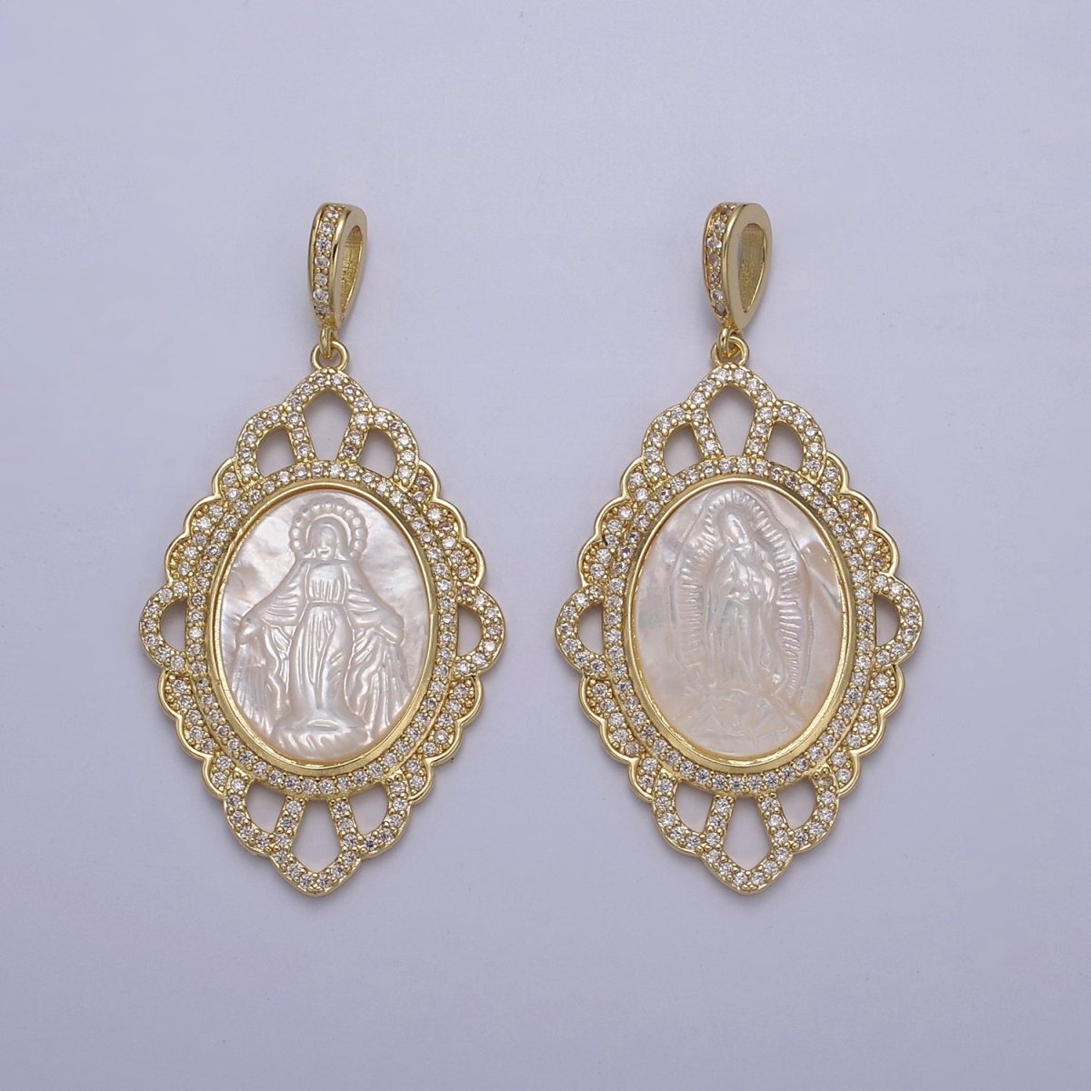 Vintage Pearl Medallion Virgin Mary / Miraculous Lady Guadalupe Pendant for Statement Jewelry Necklace Supply N-565 N-566 - DLUXCA