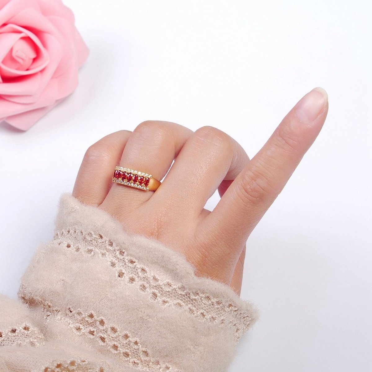 Vintage Red Cz Ring Antique Gold Ring O-2175 - DLUXCA