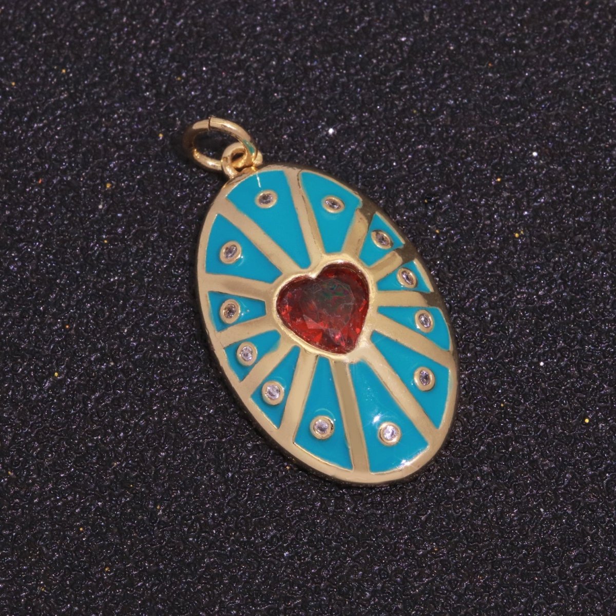 Vintage Shield Pendant 14k Gold Filled Heart Cz Stone Enamel Medallion Charm for Jewelry Making Supply M-701 - M-710 - DLUXCA