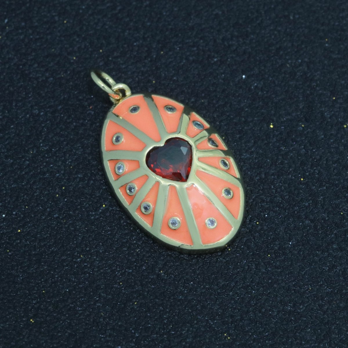 Vintage Shield Pendant 14k Gold Filled Heart Cz Stone Enamel Medallion Charm for Jewelry Making Supply M-701 - M-710 - DLUXCA
