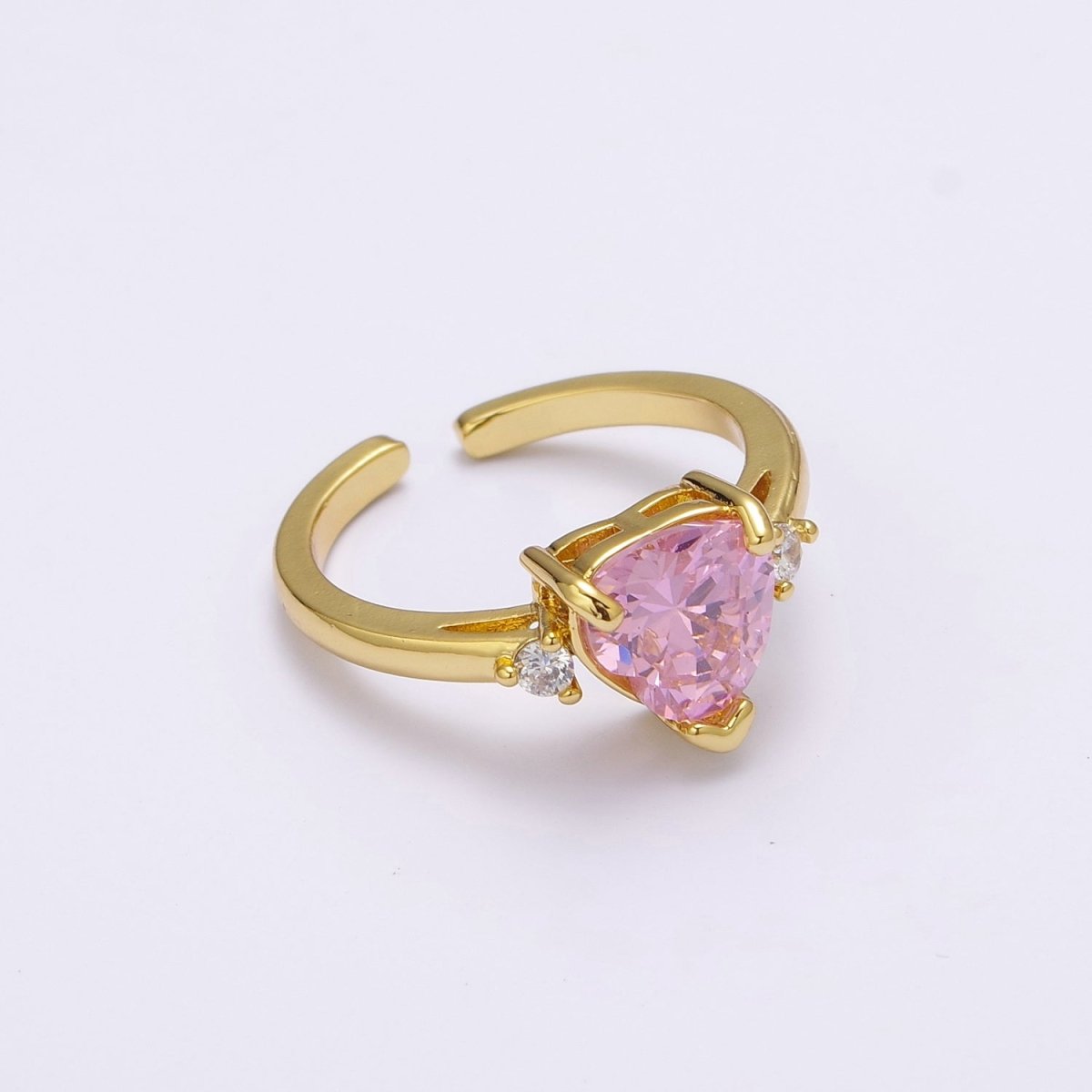 Vintage solitaire Green, Clear, Pink wedding ring heart cut Cubic Zirconia Yellow gold Open Adjustable Ring S-250 ~ S-252 - DLUXCA