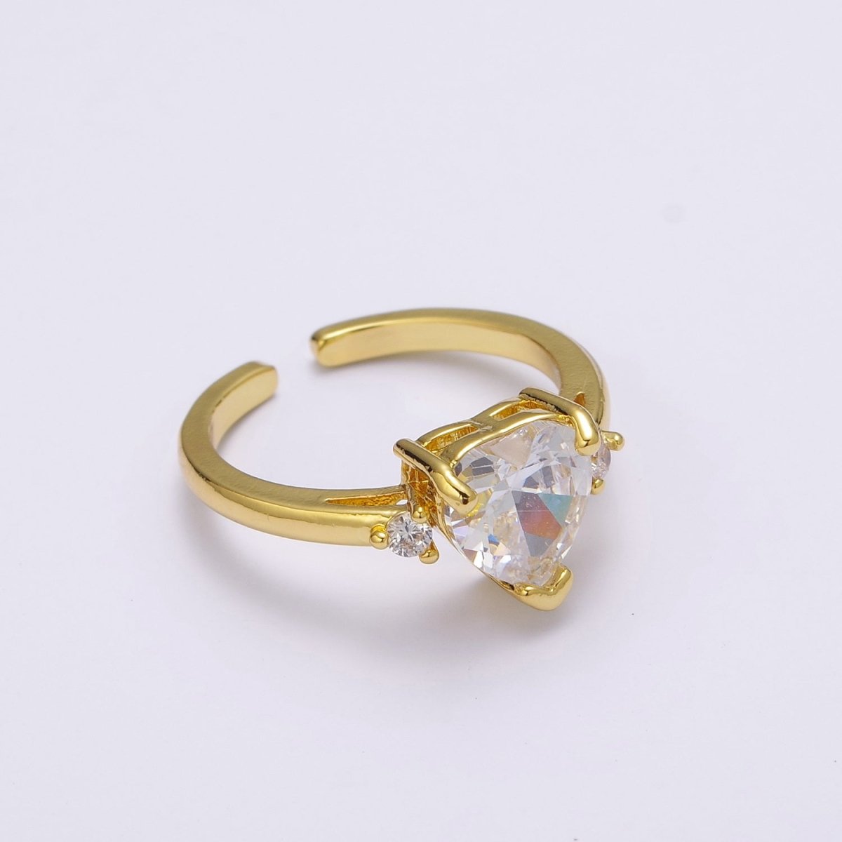 Vintage solitaire Green, Clear, Pink wedding ring heart cut Cubic Zirconia Yellow gold Open Adjustable Ring S-250 ~ S-252 - DLUXCA