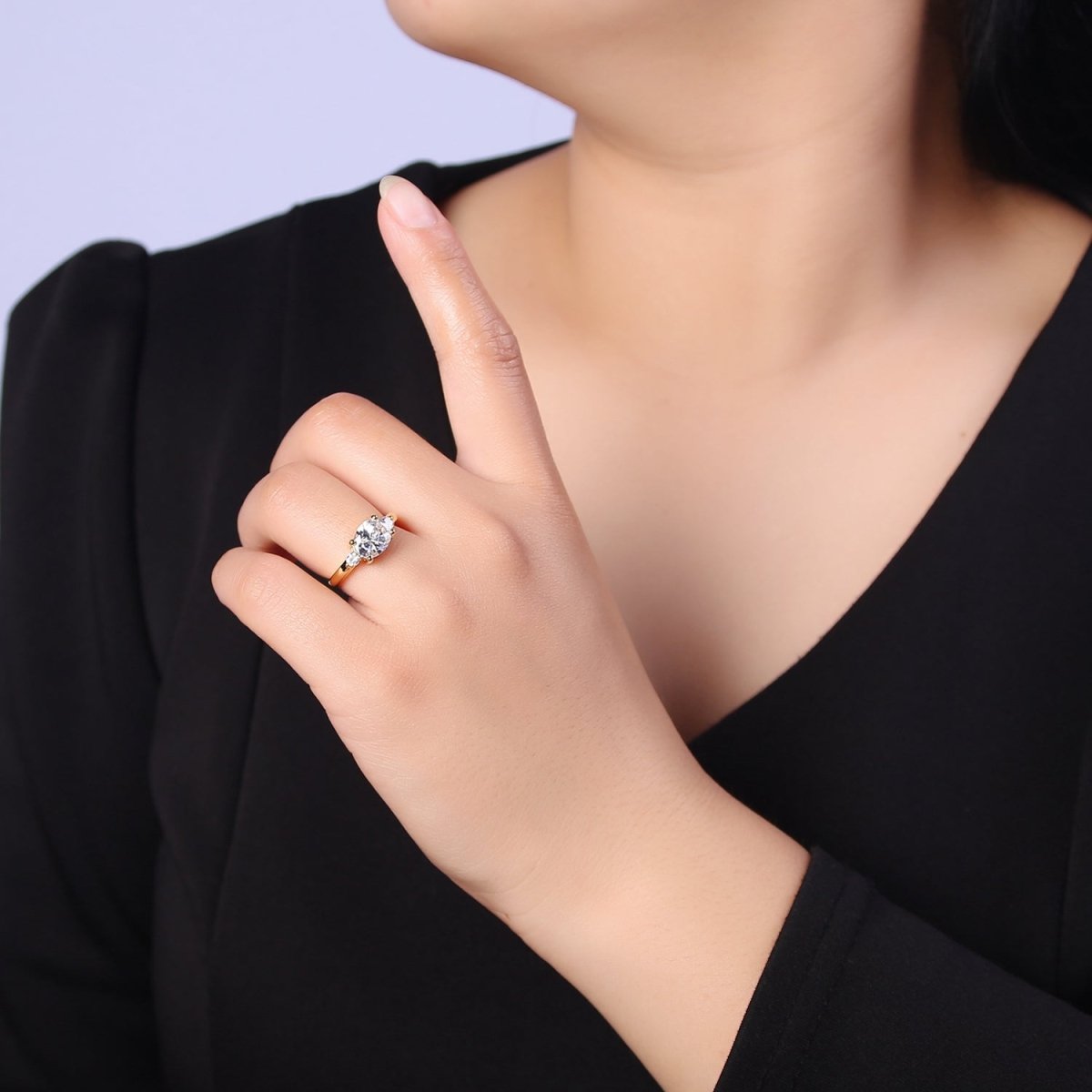 Vintage Solitaire Oval Clear CZ Stones Ring Size 7 Open Adjustable Jewelry O-2168 - DLUXCA