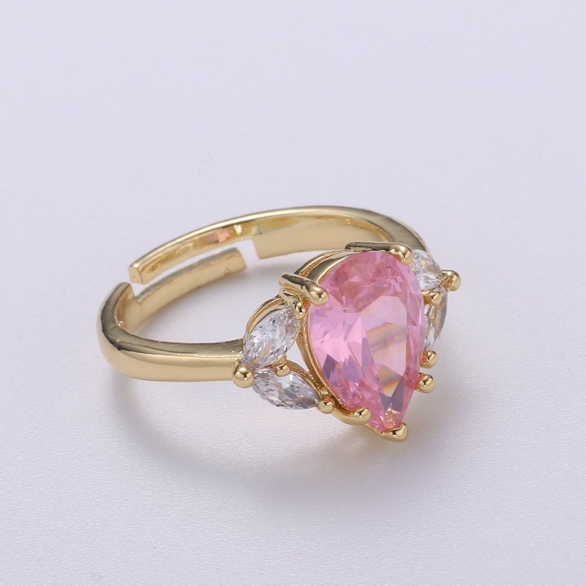 Vintage Teardrop Pink Ring- Adjustable Gold Ring- Engagement Ring- Promise Ring- Pink CZ Ring- Anniversary Birthday Gift For Her O-320 - DLUXCA
