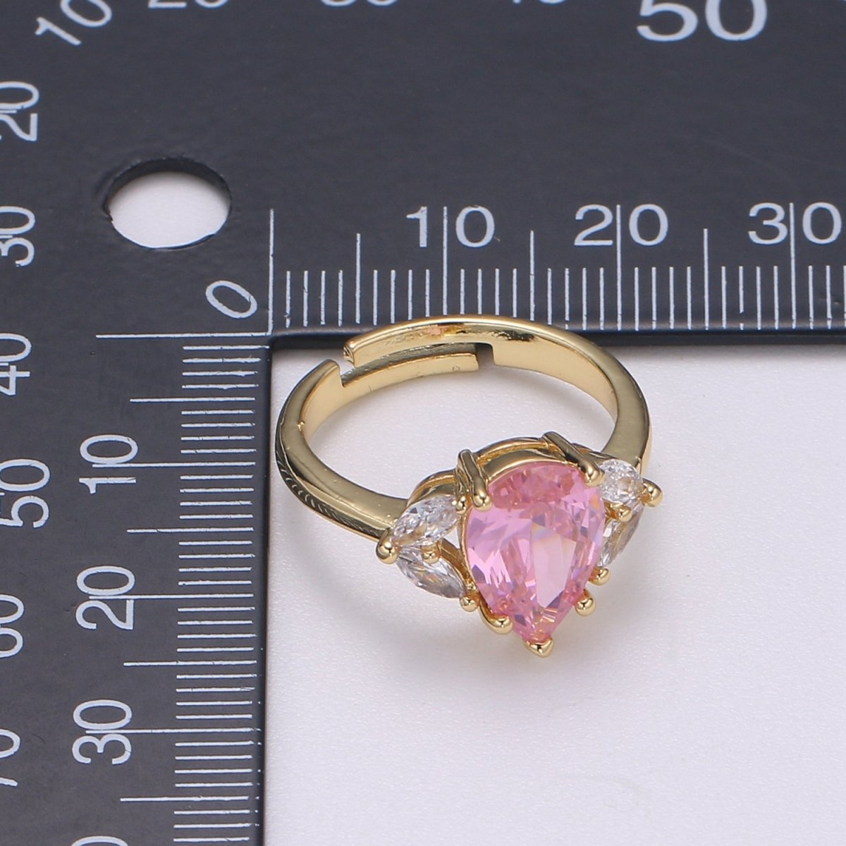Vintage Teardrop Pink Ring- Adjustable Gold Ring- Engagement Ring- Promise Ring- Pink CZ Ring- Anniversary Birthday Gift For Her O-320 - DLUXCA