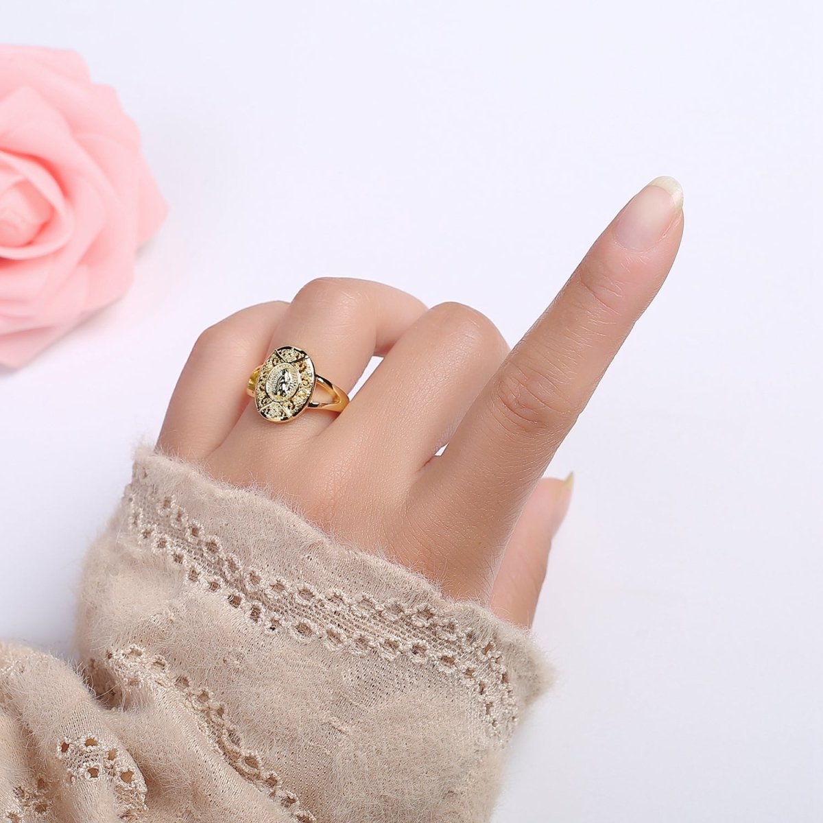 Virgin de Guadalupe Adjustable ring, Our lady of Guadalupe ring Virgin Mary Signet Ring O-2166 - DLUXCA