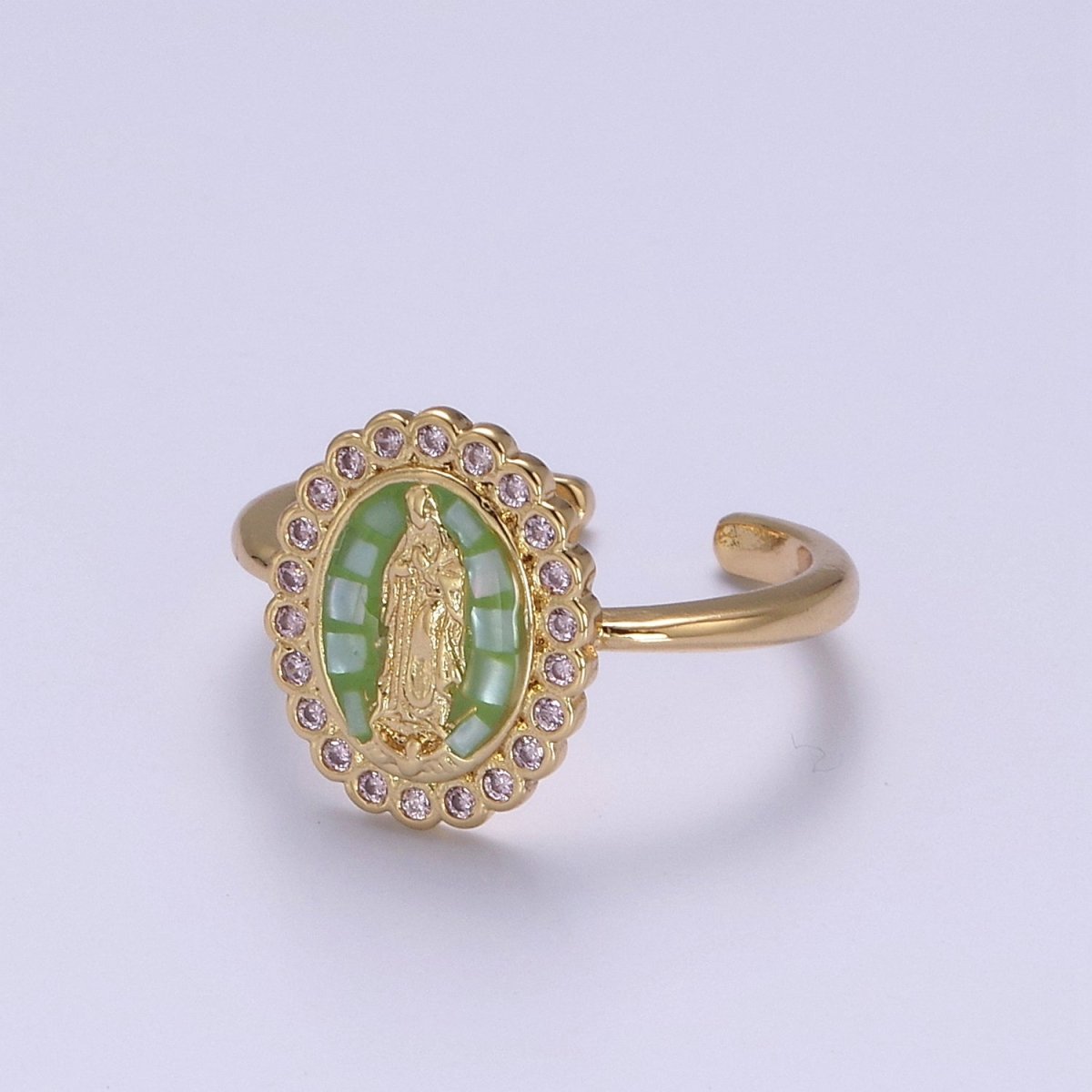 Virgin Mary Ring, 14K Gold Filled Religious Medallion Ring, Mother Mary Statement Ring, cz Lady of Guadalupe Ring S-401 to S-404 - DLUXCA