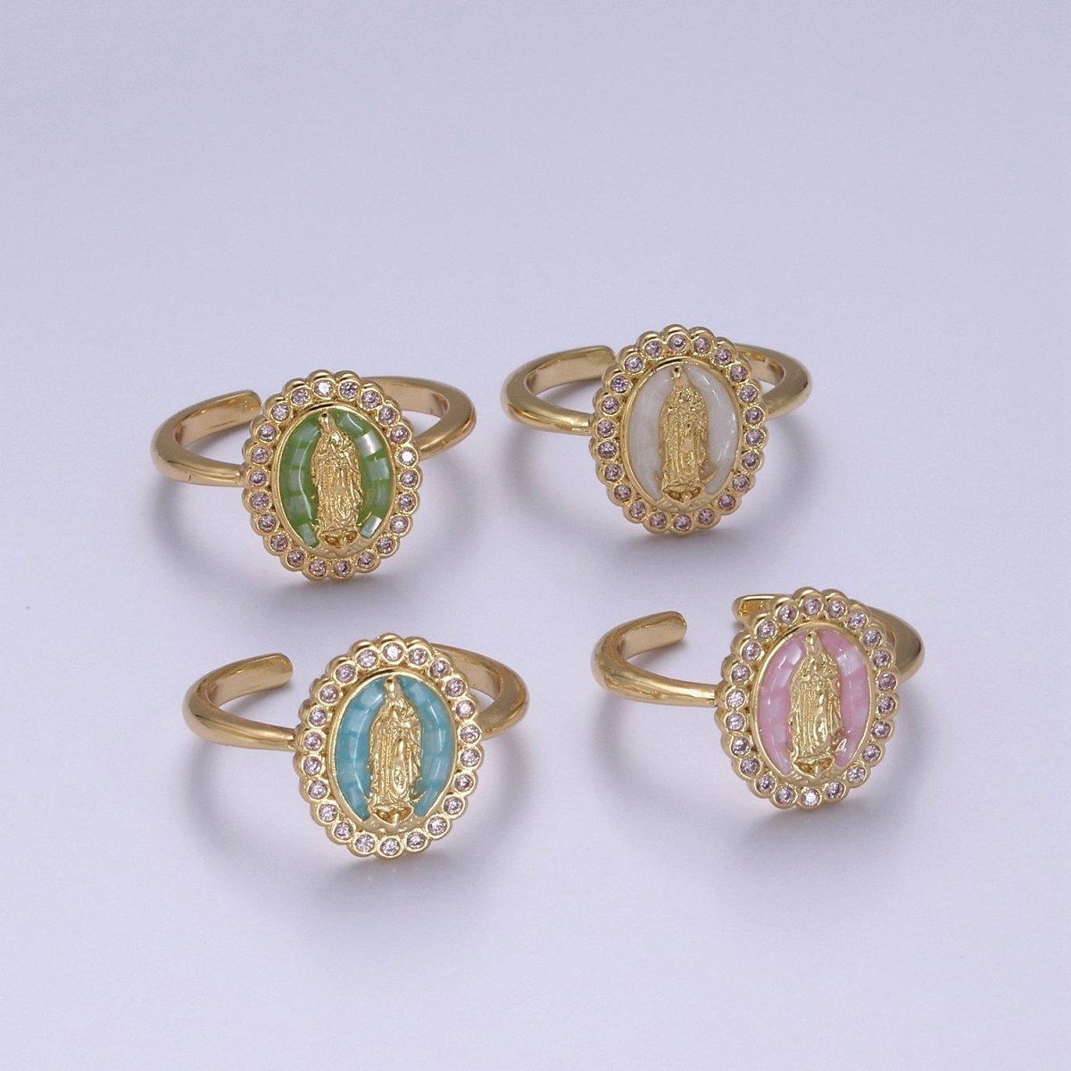 Virgin Mary Ring, 14K Gold Filled Religious Medallion Ring, Mother Mary Statement Ring, cz Lady of Guadalupe Ring S-401 to S-404 - DLUXCA