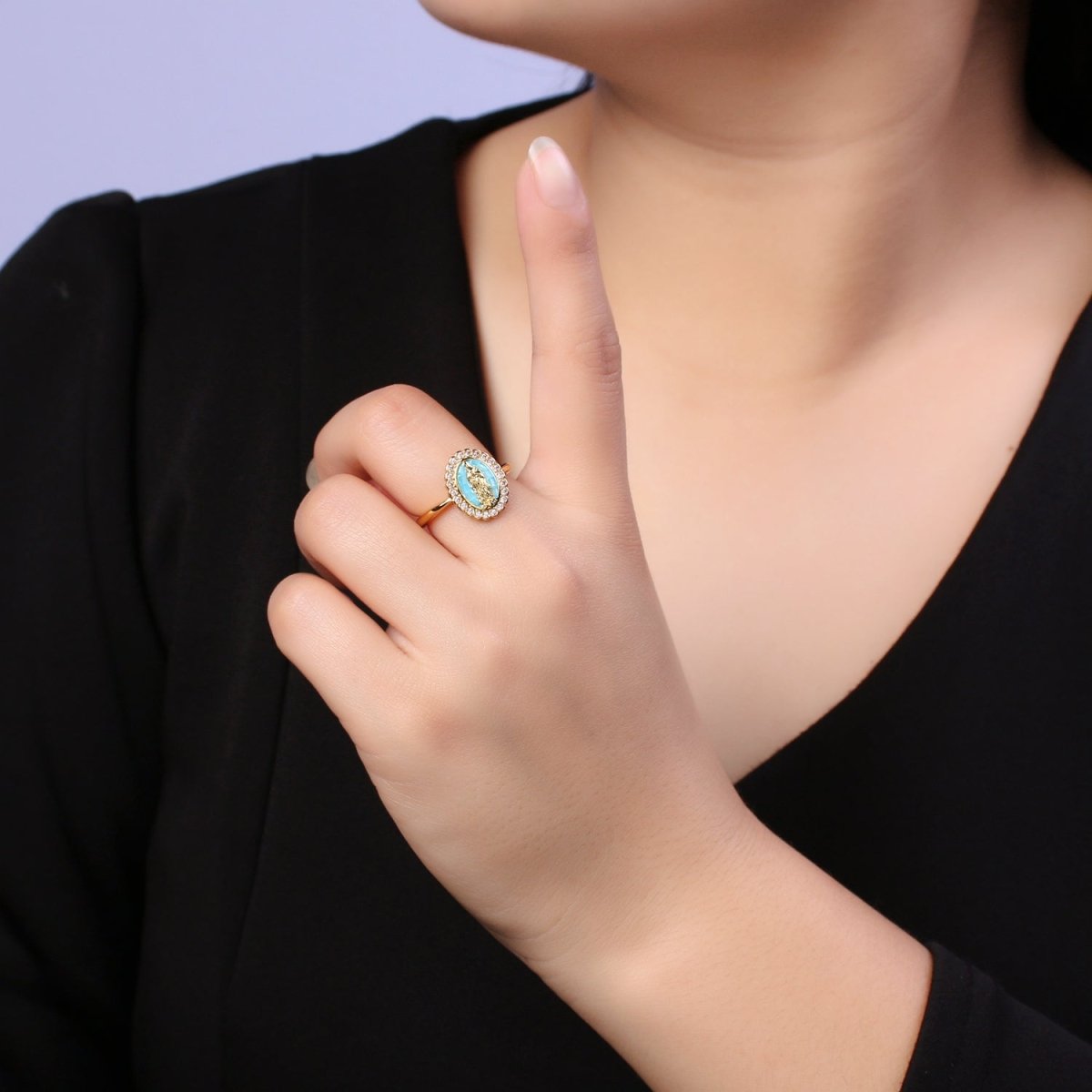 Virgin Mary Ring, 14K Gold Filled Religious Medallion Ring, Mother Mary Statement Ring, cz Lady of Guadalupe Ring S-401 to S-404 - DLUXCA