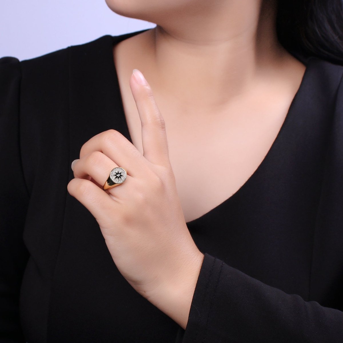 Wanderlust Signet Ring • Star CZ Ring • North Star Ring • Celestial Jewelry • Best Friend Gift • Graduation Gift U-181 ~ U-184 - DLUXCA