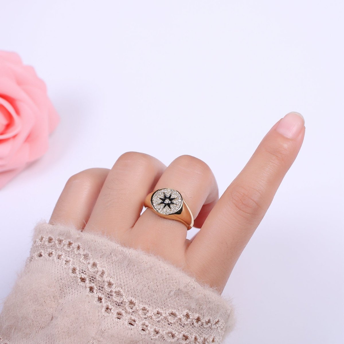 Wanderlust Signet Ring • Star CZ Ring • North Star Ring • Celestial Jewelry • Best Friend Gift • Graduation Gift U-181 ~ U-184 - DLUXCA