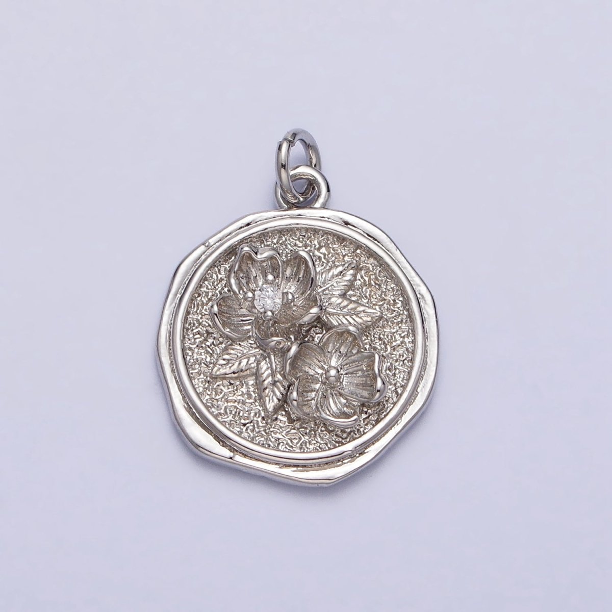 Water Lily Lotus July Birth Flower Textured Round Charm in Gold & Silver | AC282 AC283 - DLUXCA