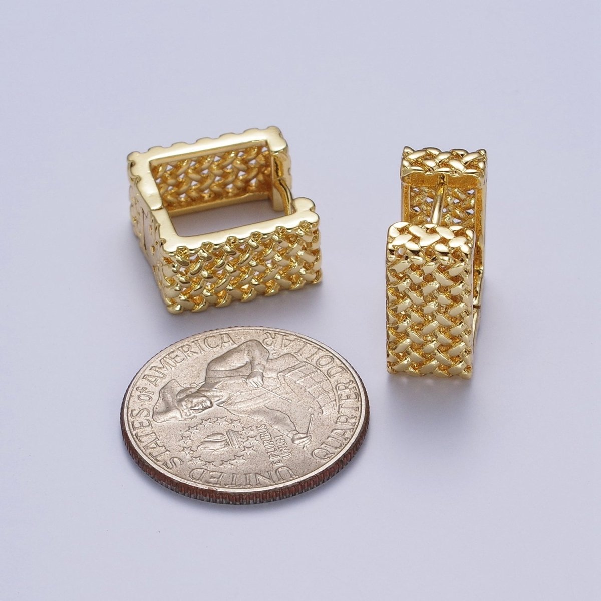 Weave Pattern Rattan Textured Geometric Boxy Huggie Earrings | Y-077 Y-078 - DLUXCA