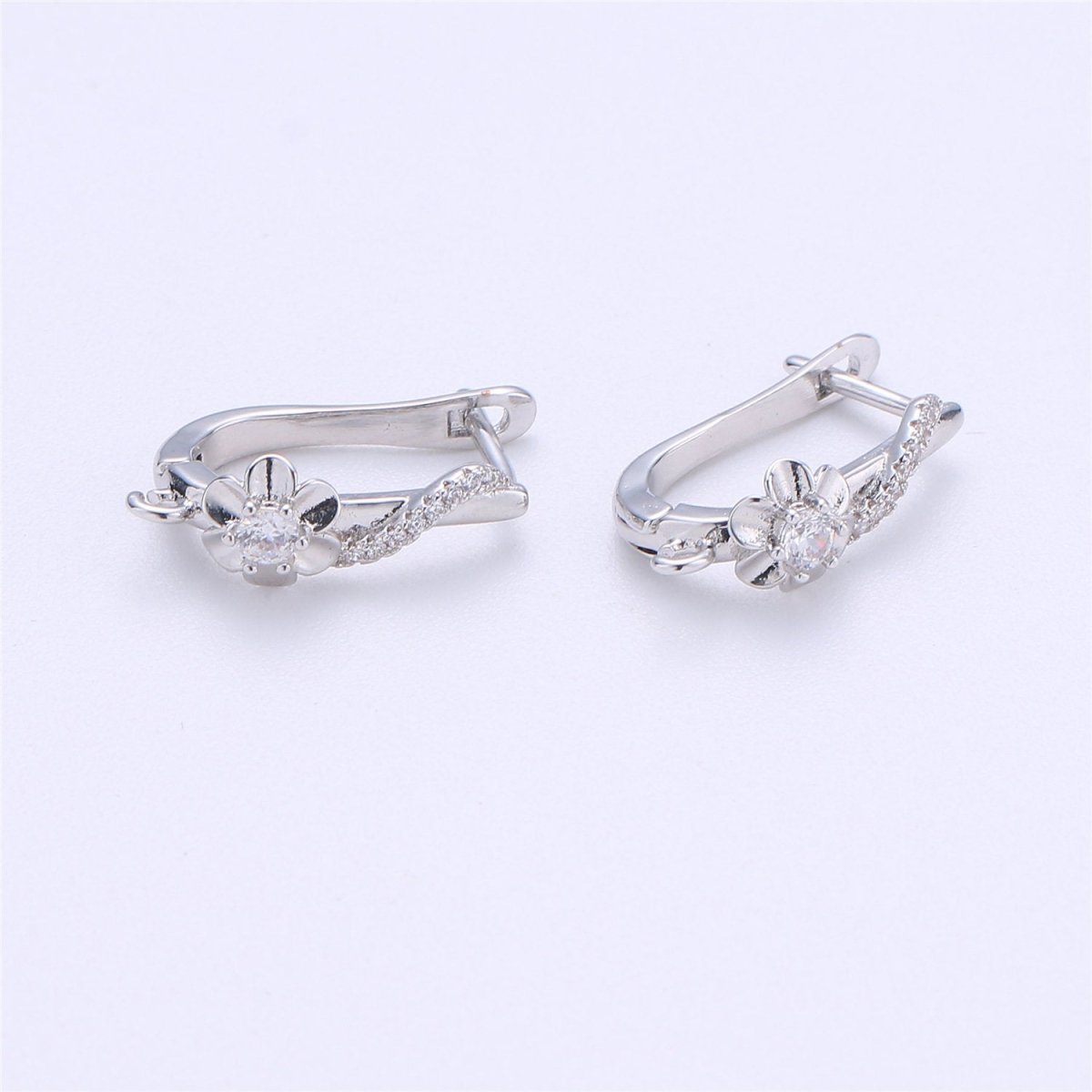 Wedding Jewelry Cubic One Touch Earring for jewelry Making Supply Rhodium- Plated lead free nickel free K-281 - DLUXCA