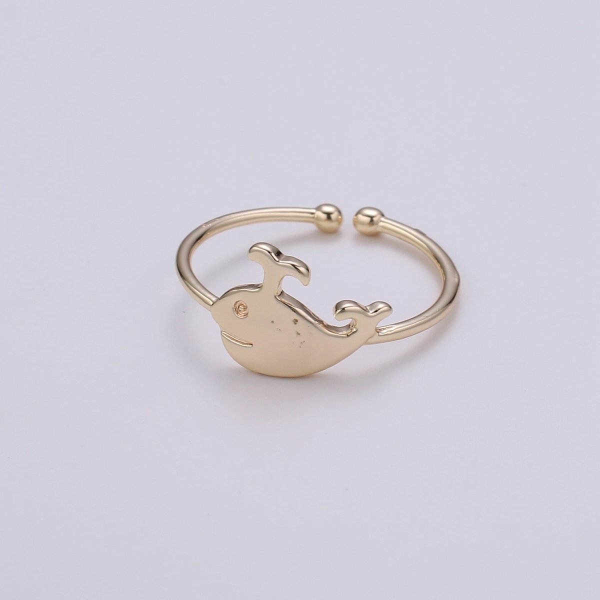 Whale 18k Gold Ring, Adjustable Gold Curb Ring, Under the sea Ocean Life Ring, The Animal R-267 - DLUXCA