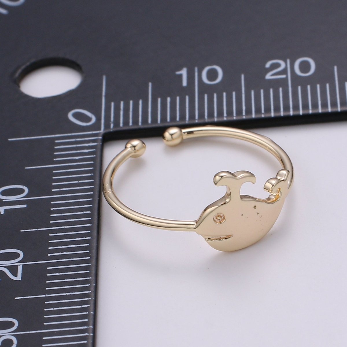 Whale 18k Gold Ring, Adjustable Gold Curb Ring, Under the sea Ocean Life Ring, The Animal R-267 - DLUXCA