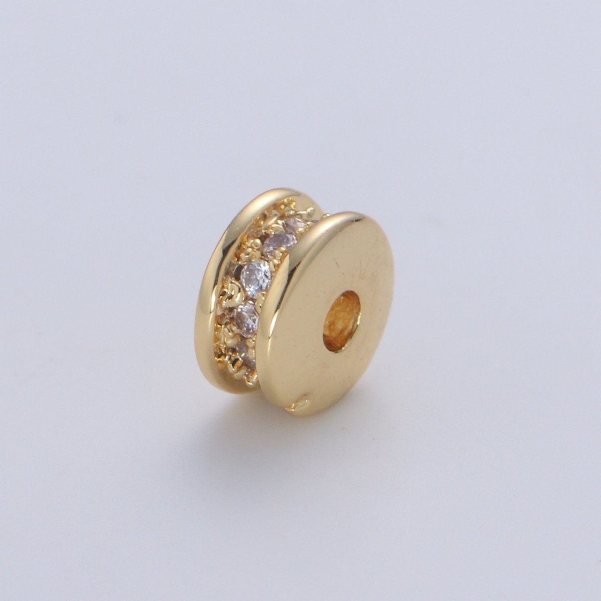 Wheel Spacer Beads CZ Micro Pave Round Rondelle Beads 14K Gold Filled Bead Spacer for Bracelet B-681 B-682 - DLUXCA