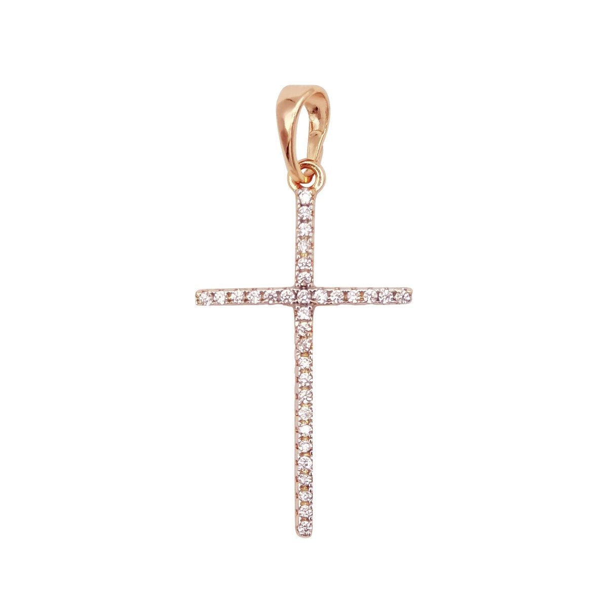 White, 14K Gold Filled Minimalist 34mm Micro Paved CZ Latin Religious Cross Pendant H-018 H-022 H-136 I-010 - DLUXCA