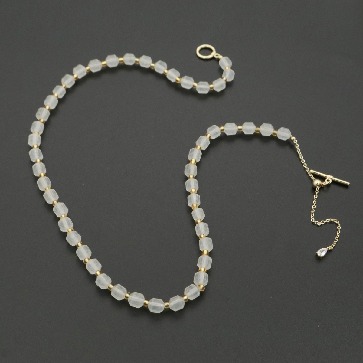 White Agate Bead Necklace 5.6mm Beads Mini Agate Bead Necklace 16.5" necklace with Toggle Clasp | WA-247 Clearance Pricing - DLUXCA