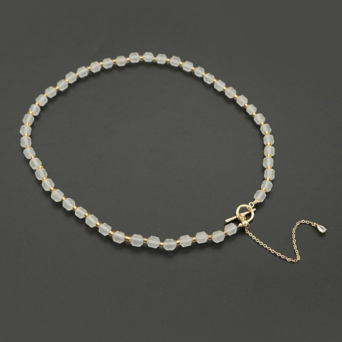 White Agate Bead Necklace 5.6mm Beads Mini Agate Bead Necklace 16.5" necklace with Toggle Clasp | WA-247 Clearance Pricing - DLUXCA