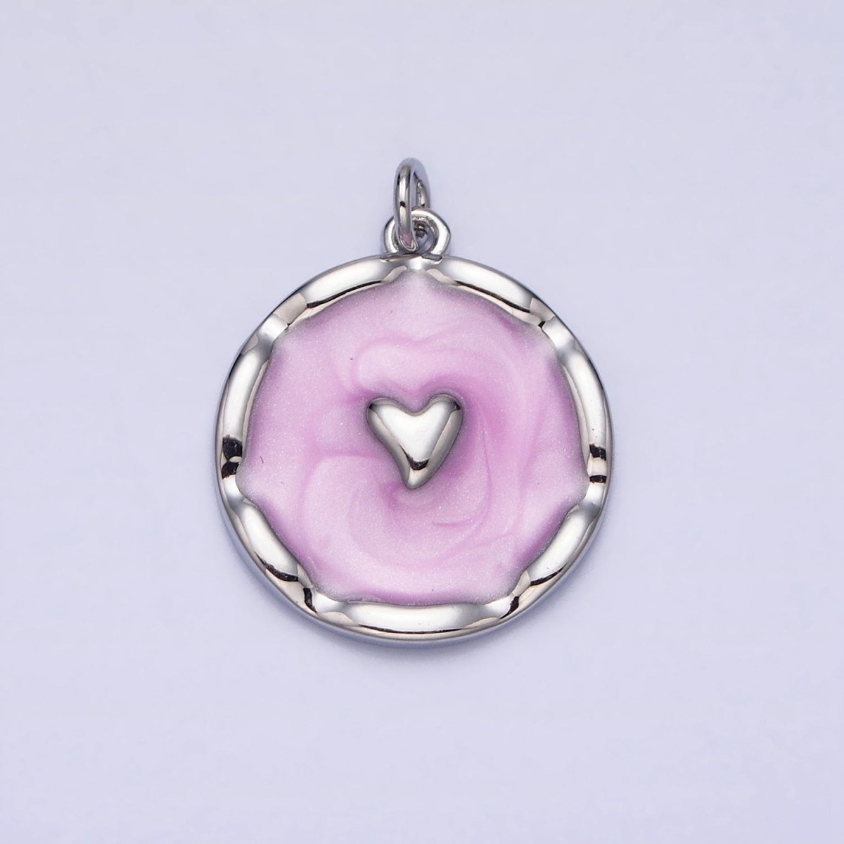 White, Blue, Pink Sparkly Enamel Heart Round Charm in Gold & Silver | AC633 - AC638 - DLUXCA