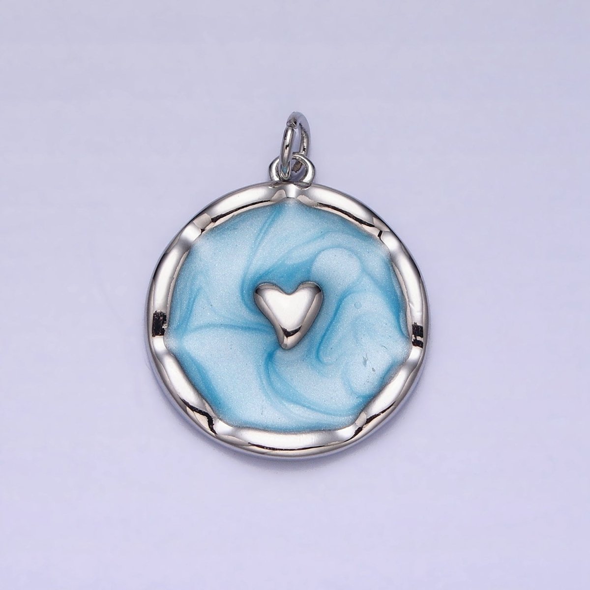 White, Blue, Pink Sparkly Enamel Heart Round Charm in Gold & Silver | AC633 - AC638 - DLUXCA