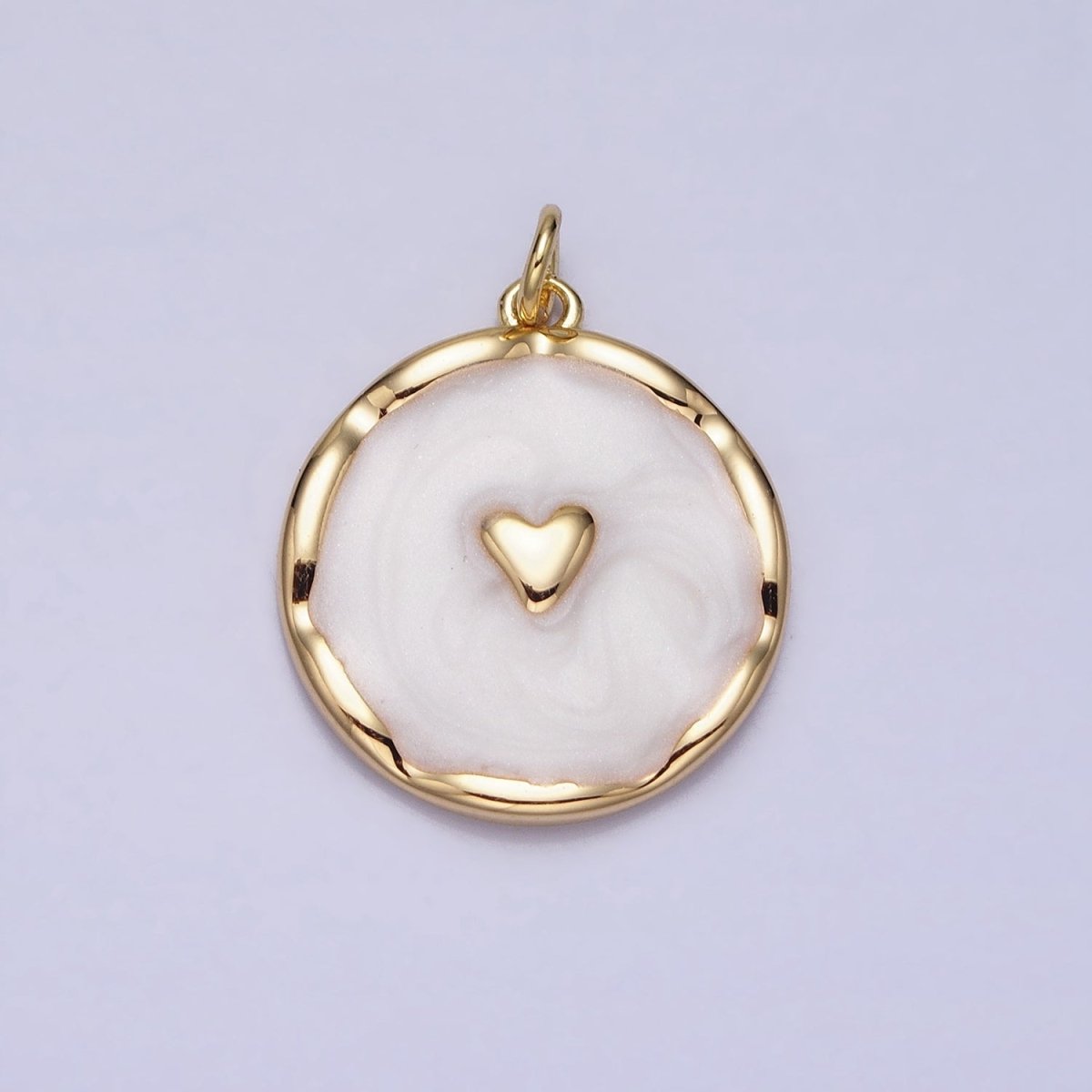 White, Blue, Pink Sparkly Enamel Heart Round Charm in Gold & Silver | AC633 - AC638 - DLUXCA
