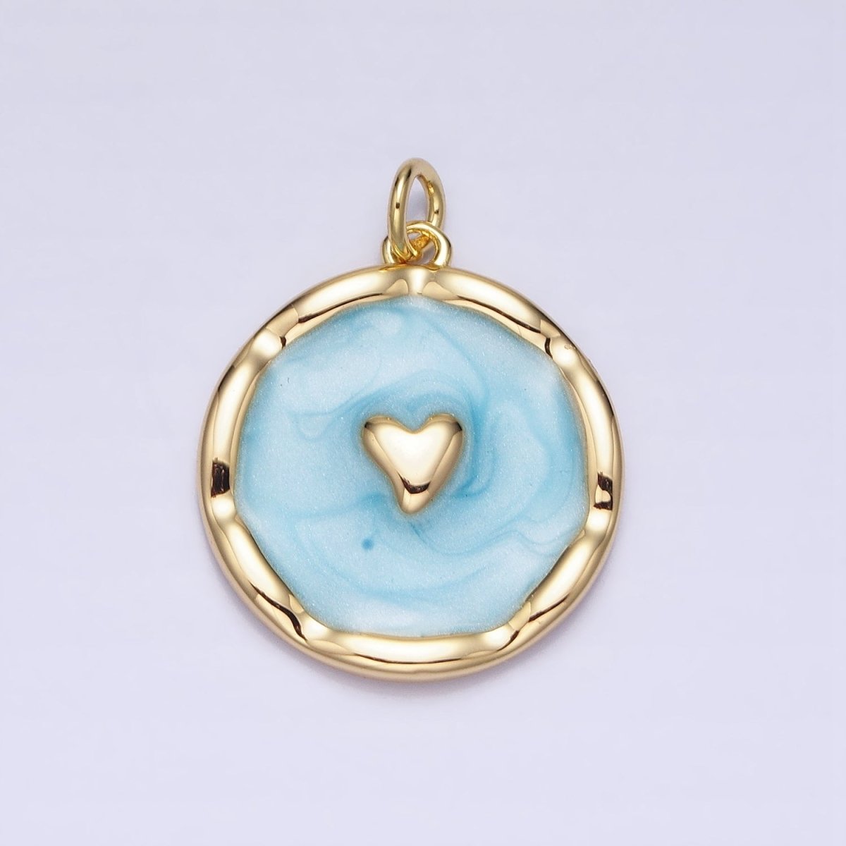 White, Blue, Pink Sparkly Enamel Heart Round Charm in Gold & Silver | AC633 - AC638 - DLUXCA