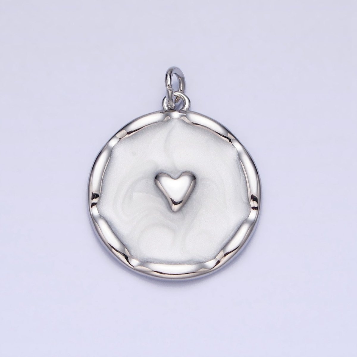 White, Blue, Pink Sparkly Enamel Heart Round Charm in Gold & Silver | AC633 - AC638 - DLUXCA