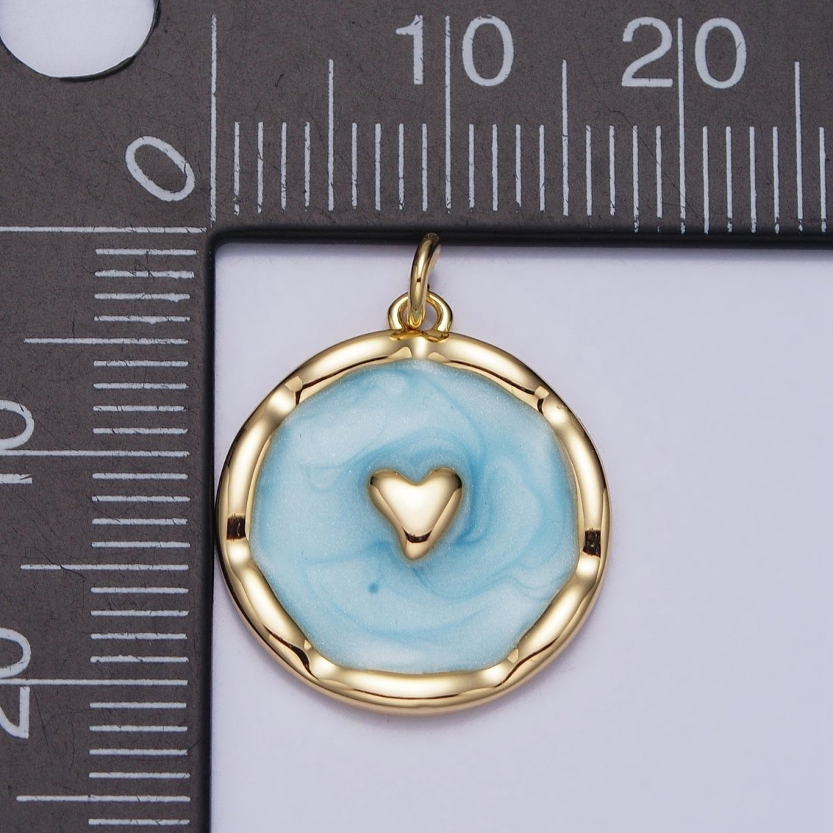 White, Blue, Pink Sparkly Enamel Heart Round Charm in Gold & Silver | AC633 - AC638 - DLUXCA