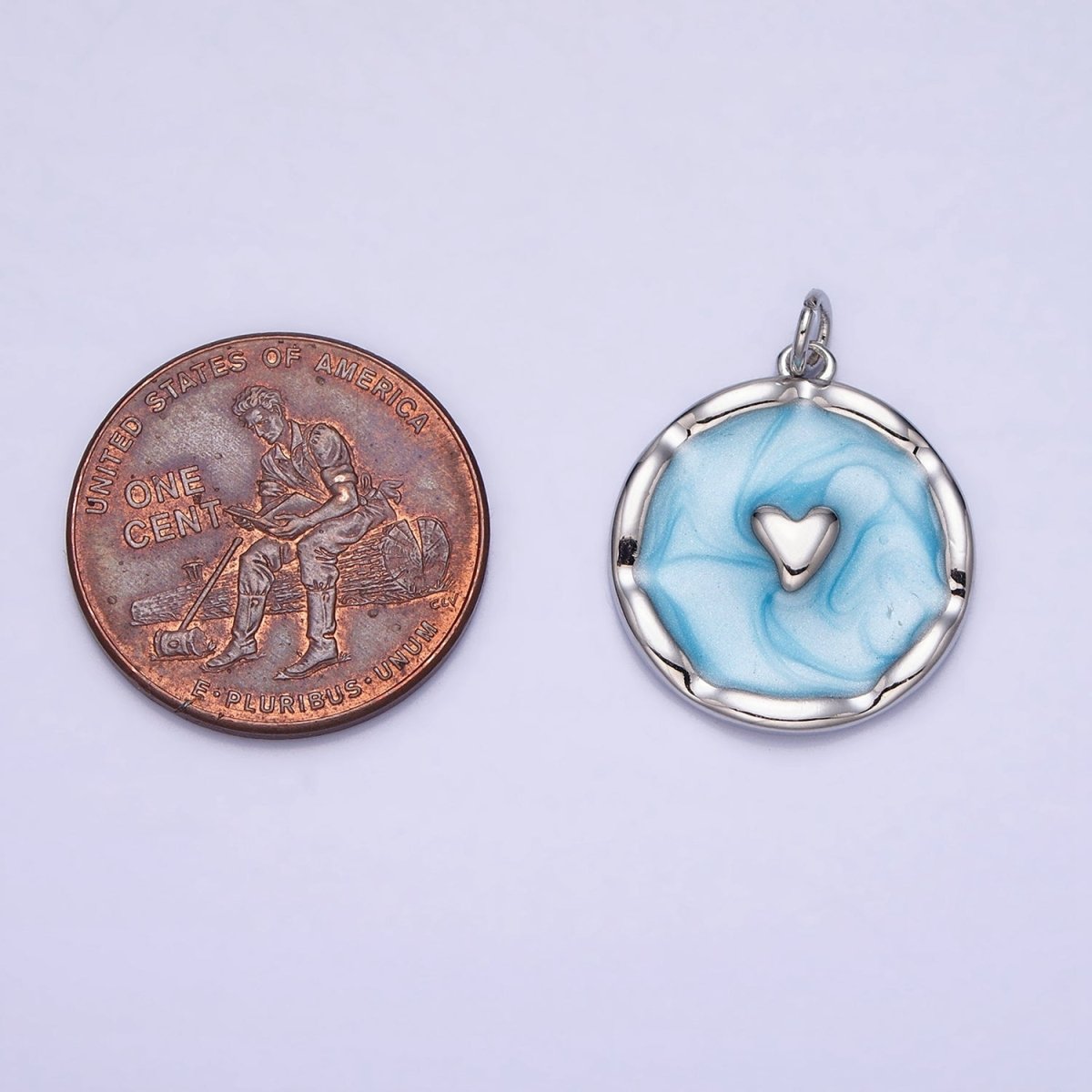White, Blue, Pink Sparkly Enamel Heart Round Charm in Gold & Silver | AC633 - AC638 - DLUXCA