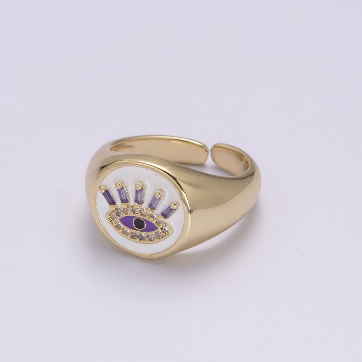 White Dome Evil Eye Ring, Protection Ring, Cubic Zirconia Eye Ring Amulet Boho Statement Jewelry U-201 ~ U-206 - DLUXCA