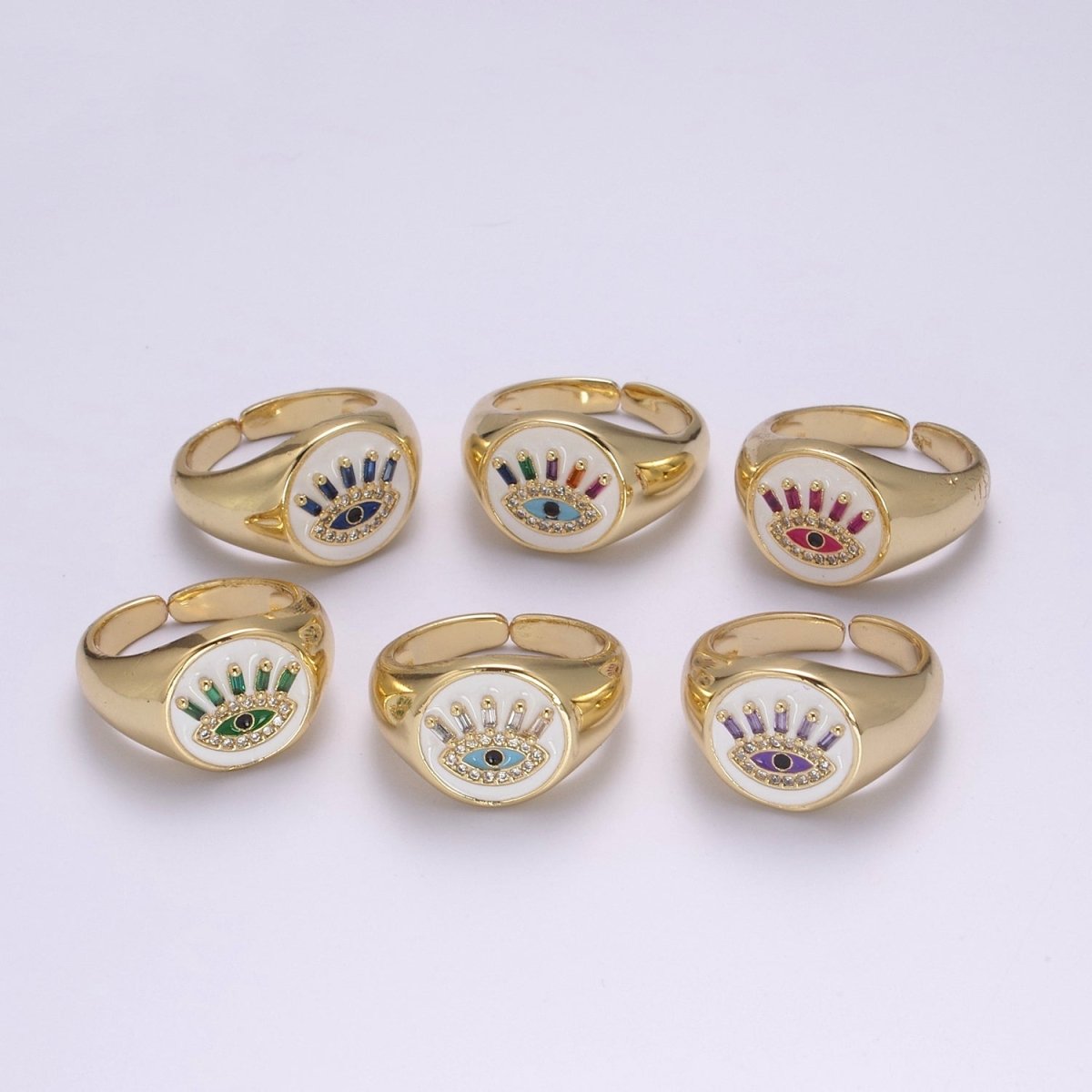 White Dome Evil Eye Ring, Protection Ring, Cubic Zirconia Eye Ring Amulet Boho Statement Jewelry U-201 ~ U-206 - DLUXCA