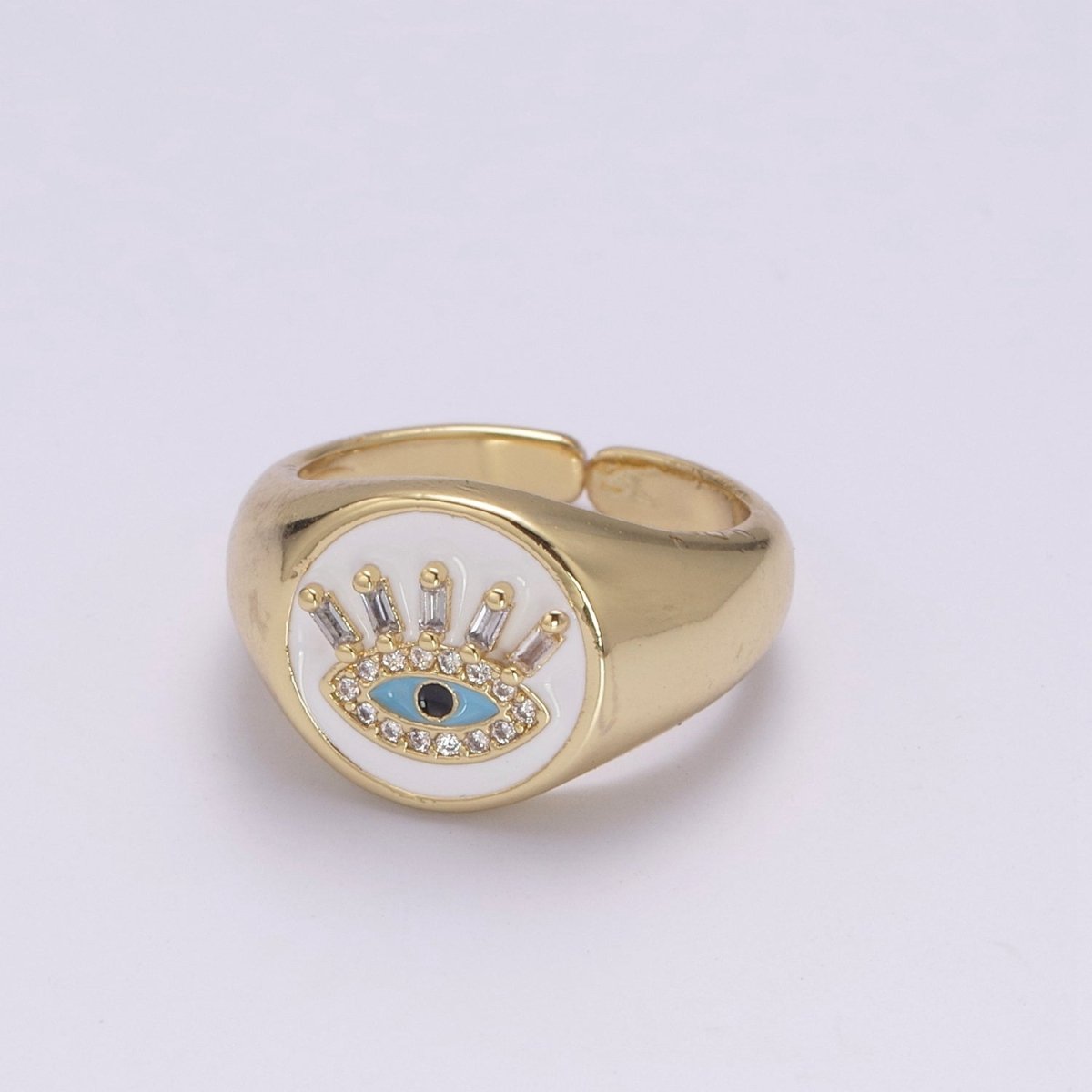 White Dome Evil Eye Ring, Protection Ring, Cubic Zirconia Eye Ring Amulet Boho Statement Jewelry U-201 ~ U-206 - DLUXCA