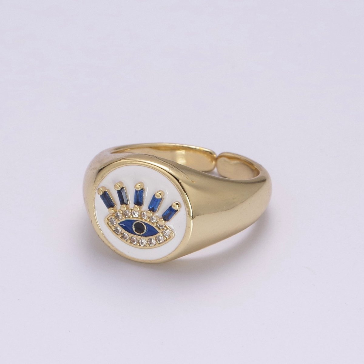 White Dome Evil Eye Ring, Protection Ring, Cubic Zirconia Eye Ring Amulet Boho Statement Jewelry U-201 ~ U-206 - DLUXCA