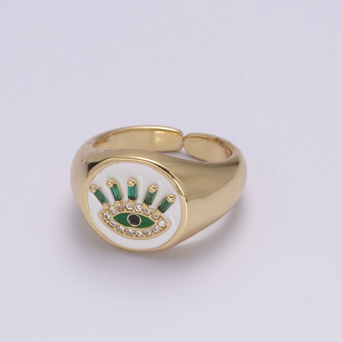 White Dome Evil Eye Ring, Protection Ring, Cubic Zirconia Eye Ring Amulet Boho Statement Jewelry U-201 ~ U-206 - DLUXCA