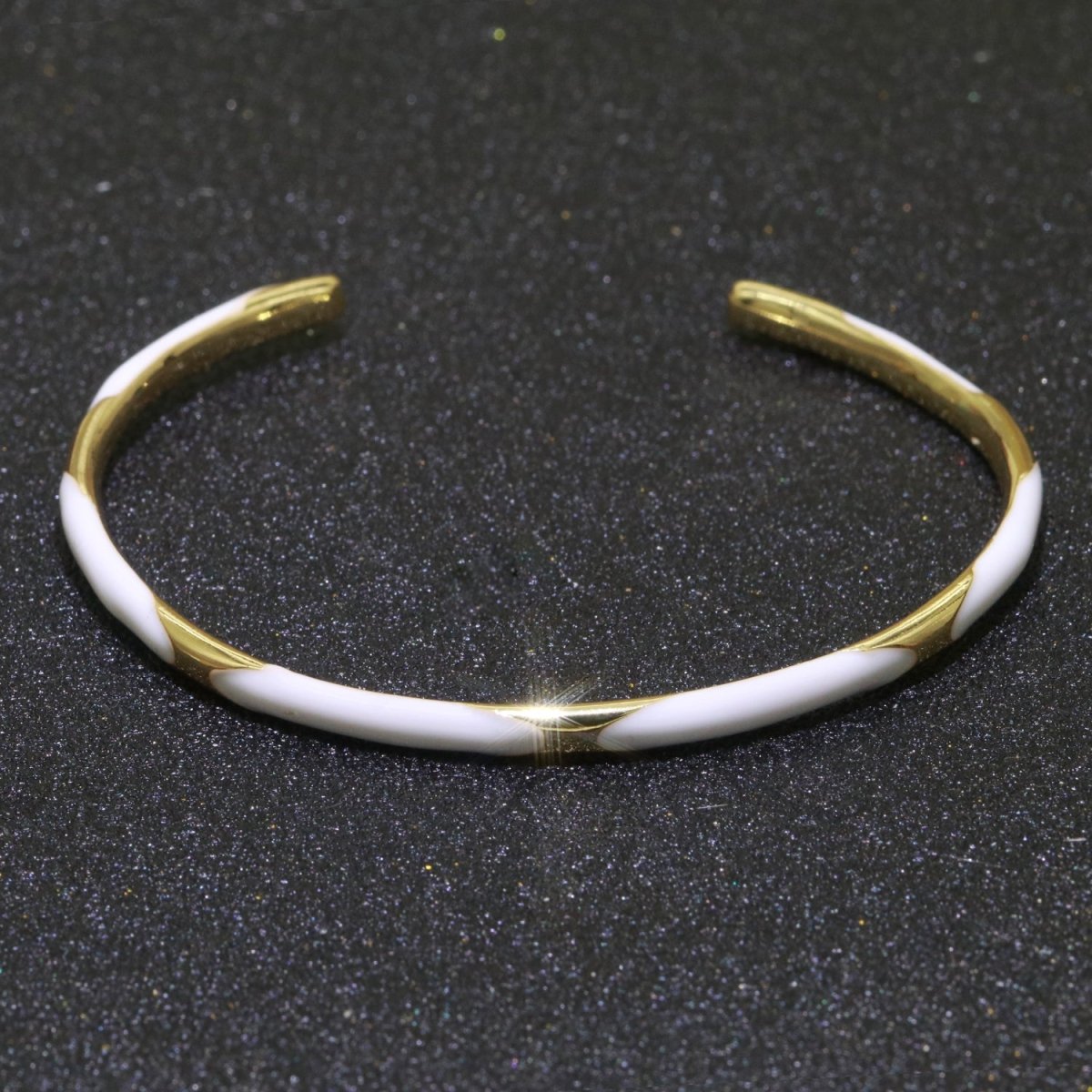 White Enamel Adjustable Bangle Bracelet 24K Gold Filled Enamel Open Bracelet stacking Jewelry | WA-112 Clearance Pricing - DLUXCA