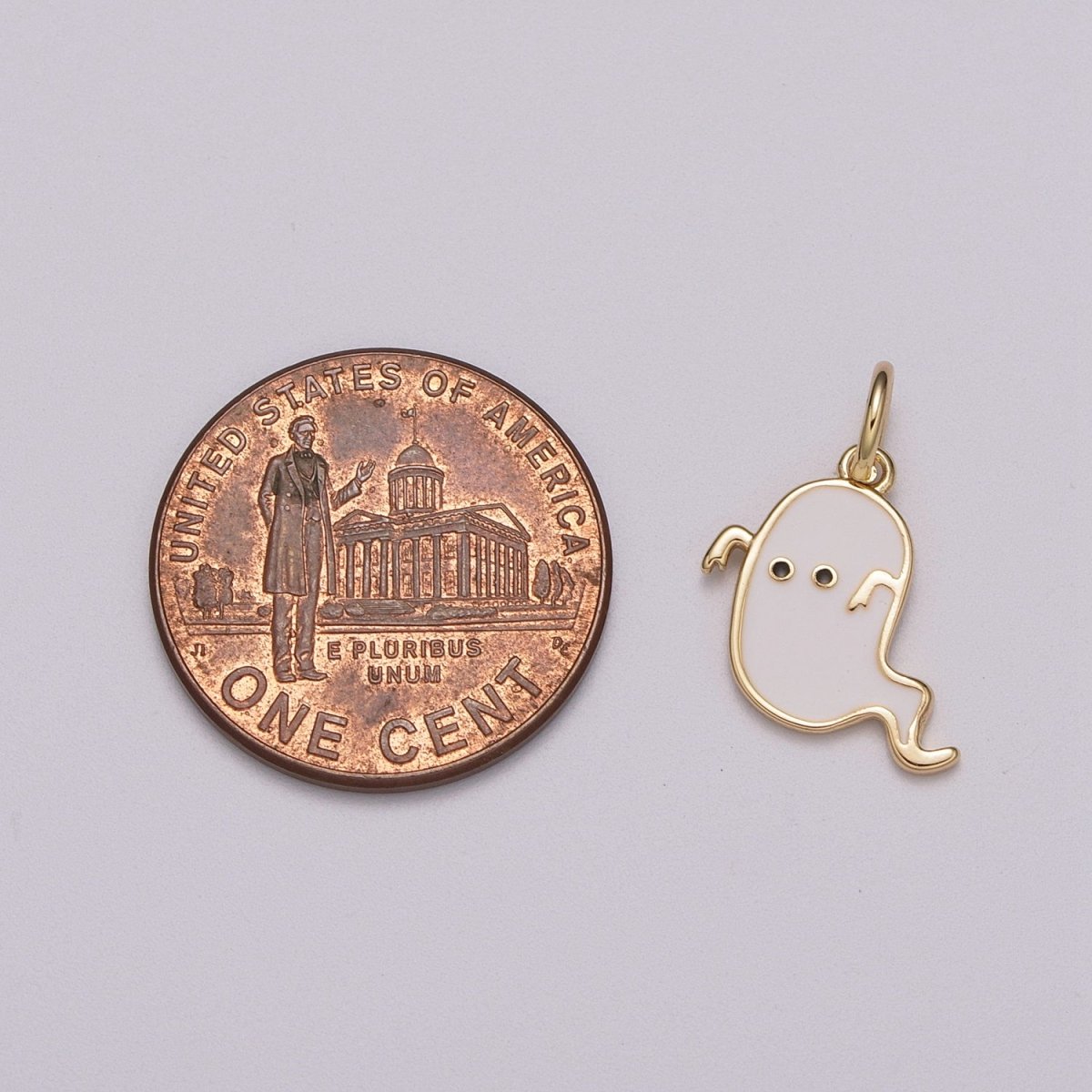 White Ghost Charm, Gold Enamel Cute Scary Haunted Halloween Pendant Jewelry Inspired M-857 - DLUXCA