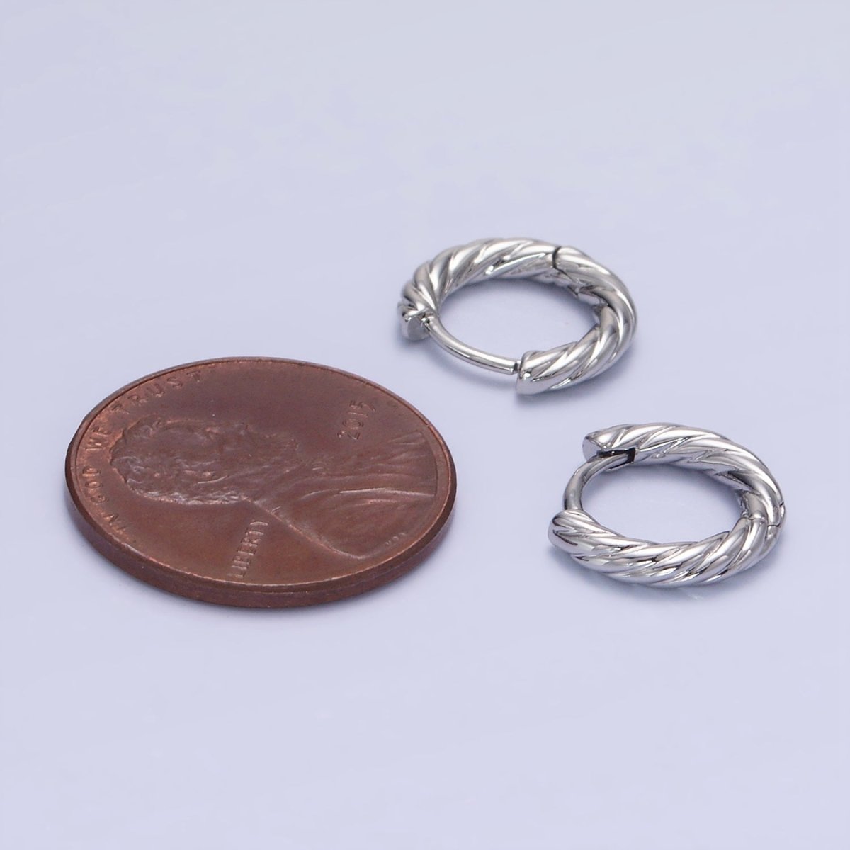 White Gold Filled 10mm Croissant Twisted Cartilage Minimalist Huggie Earrings | AB1268 - DLUXCA