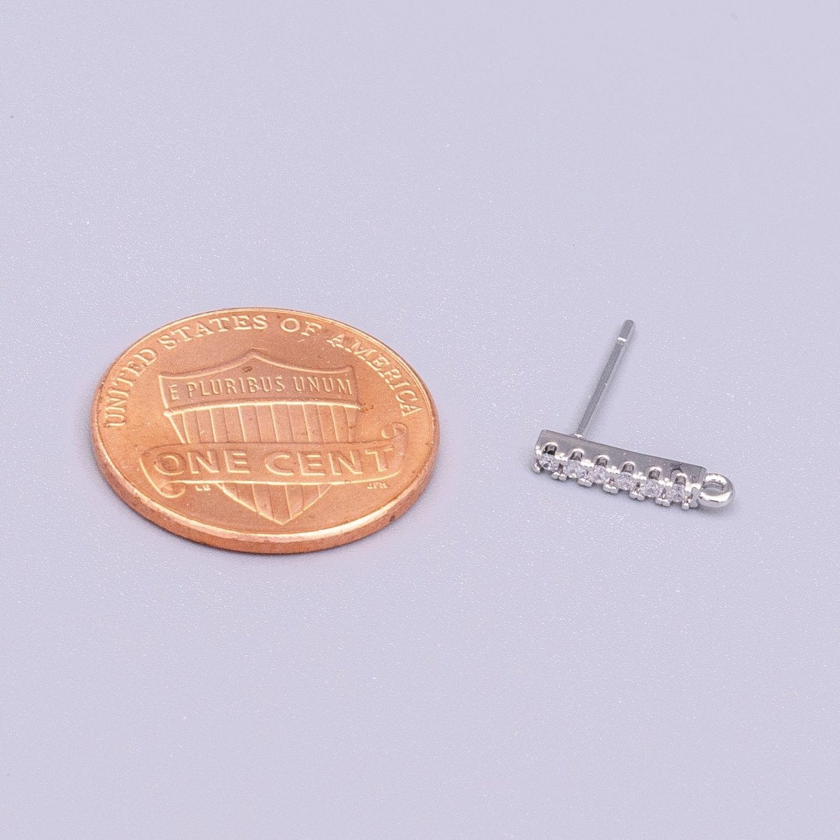 White Gold Filled 11.3mm Micro Paved CZ Bar Open Loop Stud Earrings | Z-405 - DLUXCA