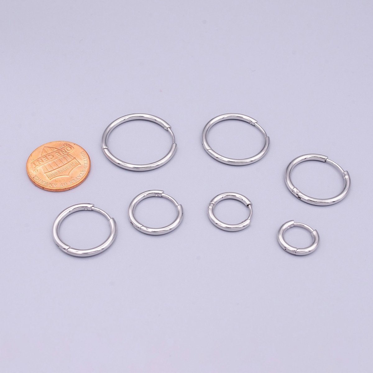 White Gold Filled 11mm, 13mm, 15mm, 17mm, 19mm, 21mm, 23mm Silver Minimalist Huggie Endless Hoop Earrings | AD1536 - AD1542 - DLUXCA