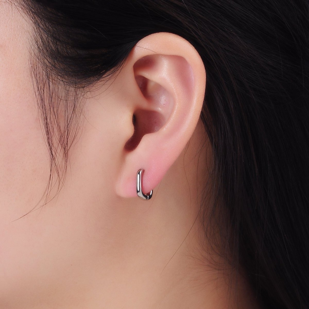 White Gold Filled 11mm Oblong Cartilage Minimalist Huggie Earrings | AB1267 - DLUXCA