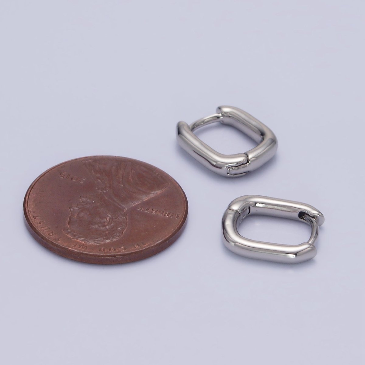 White Gold Filled 11mm Oblong Cartilage Minimalist Huggie Earrings | AB1267 - DLUXCA