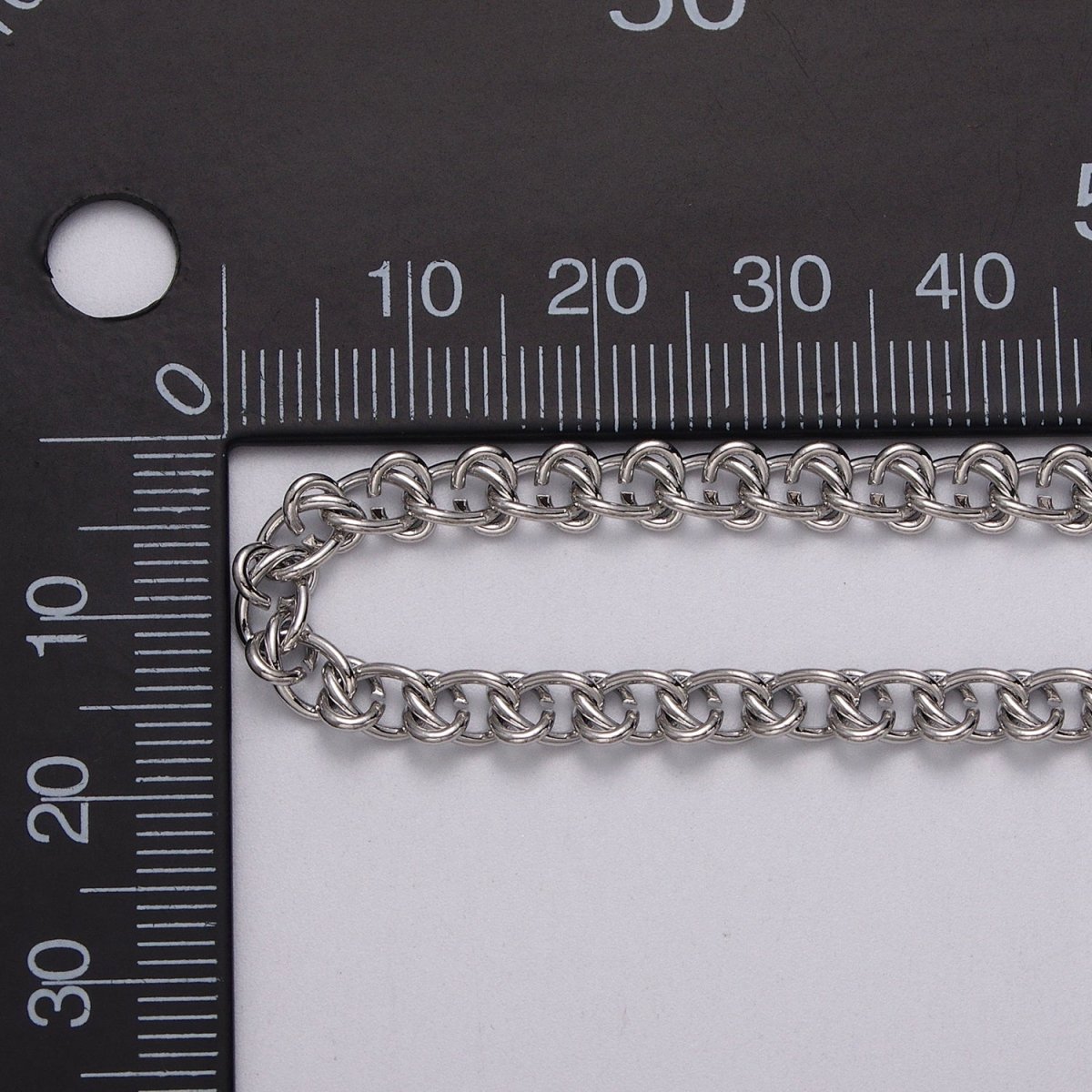 White Gold Filled 12mm Geometric C-Shaped Wheat Double Link Designed Unfinished Chain | ROLL-1100 Clearance Pricing - DLUXCA