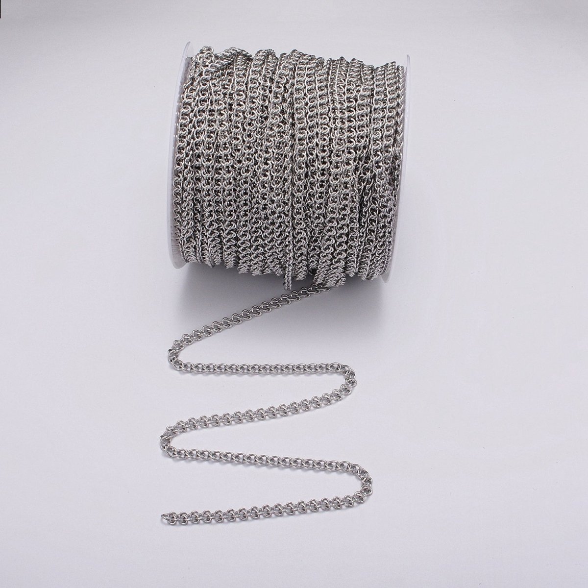 White Gold Filled 12mm Geometric C-Shaped Wheat Double Link Designed Unfinished Chain | ROLL-1100 Clearance Pricing - DLUXCA