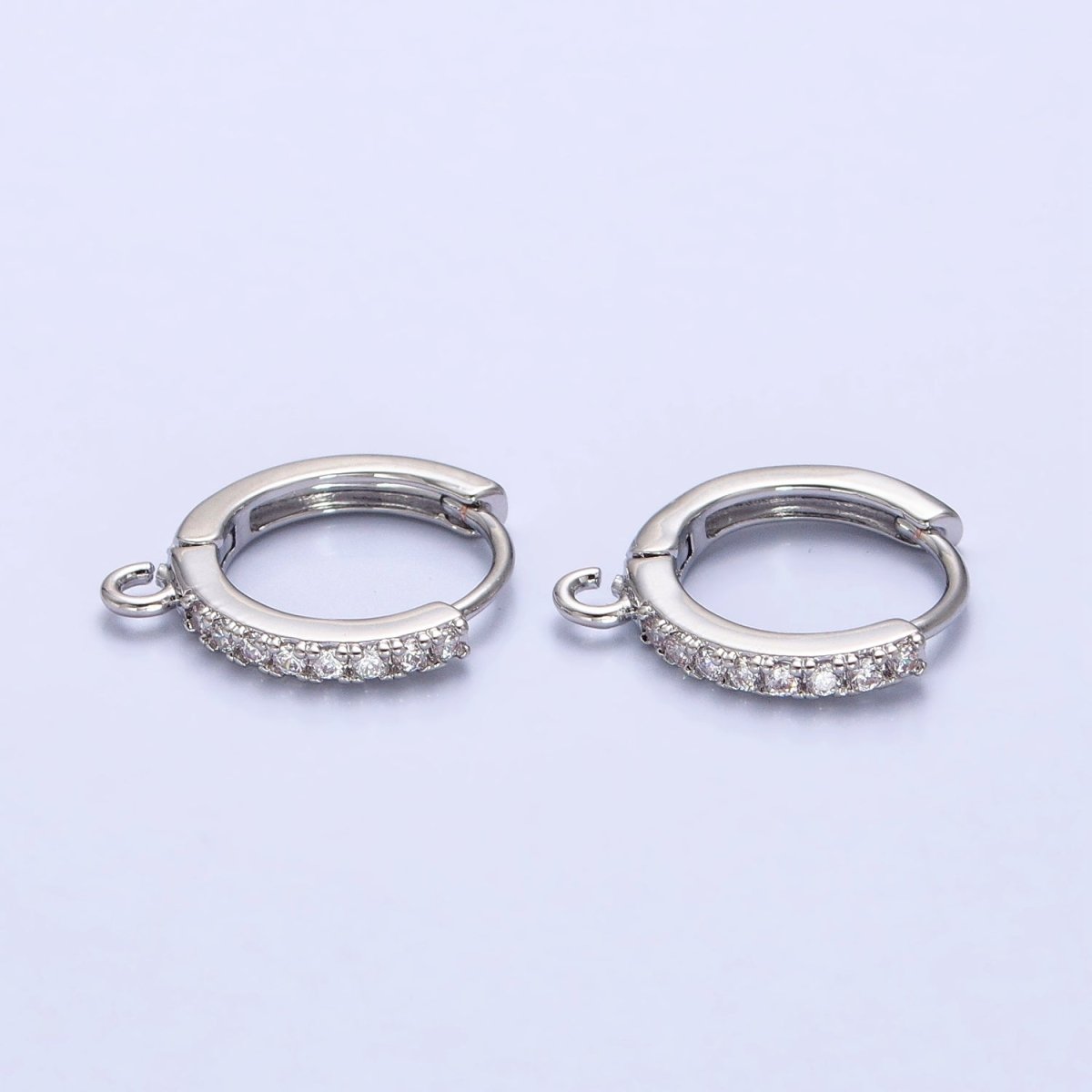 White Gold Filled 14mm Micro Paved Huggie Open Loop Earrings Supply | Z-332 - DLUXCA