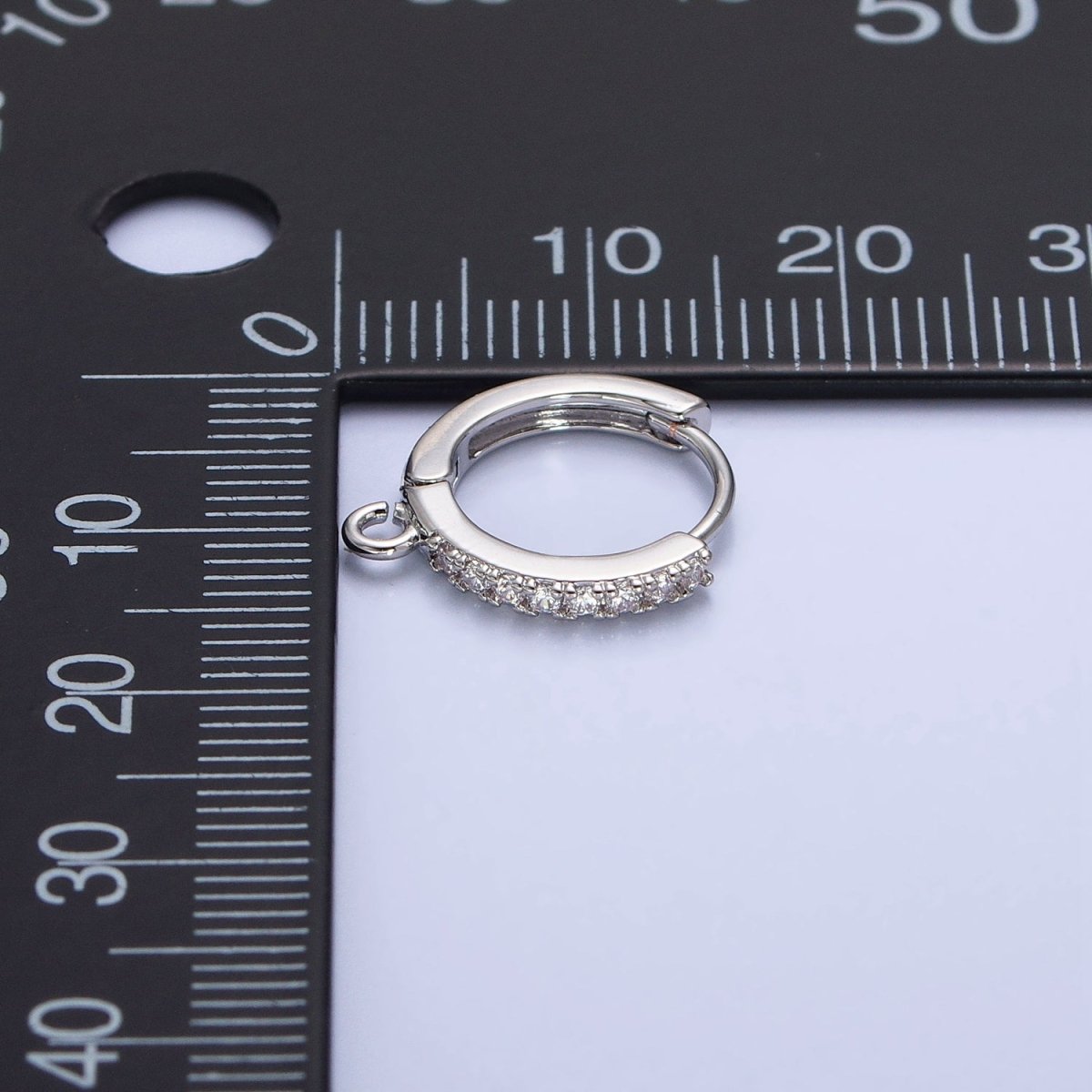 White Gold Filled 14mm Micro Paved Huggie Open Loop Earrings Supply | Z-332 - DLUXCA