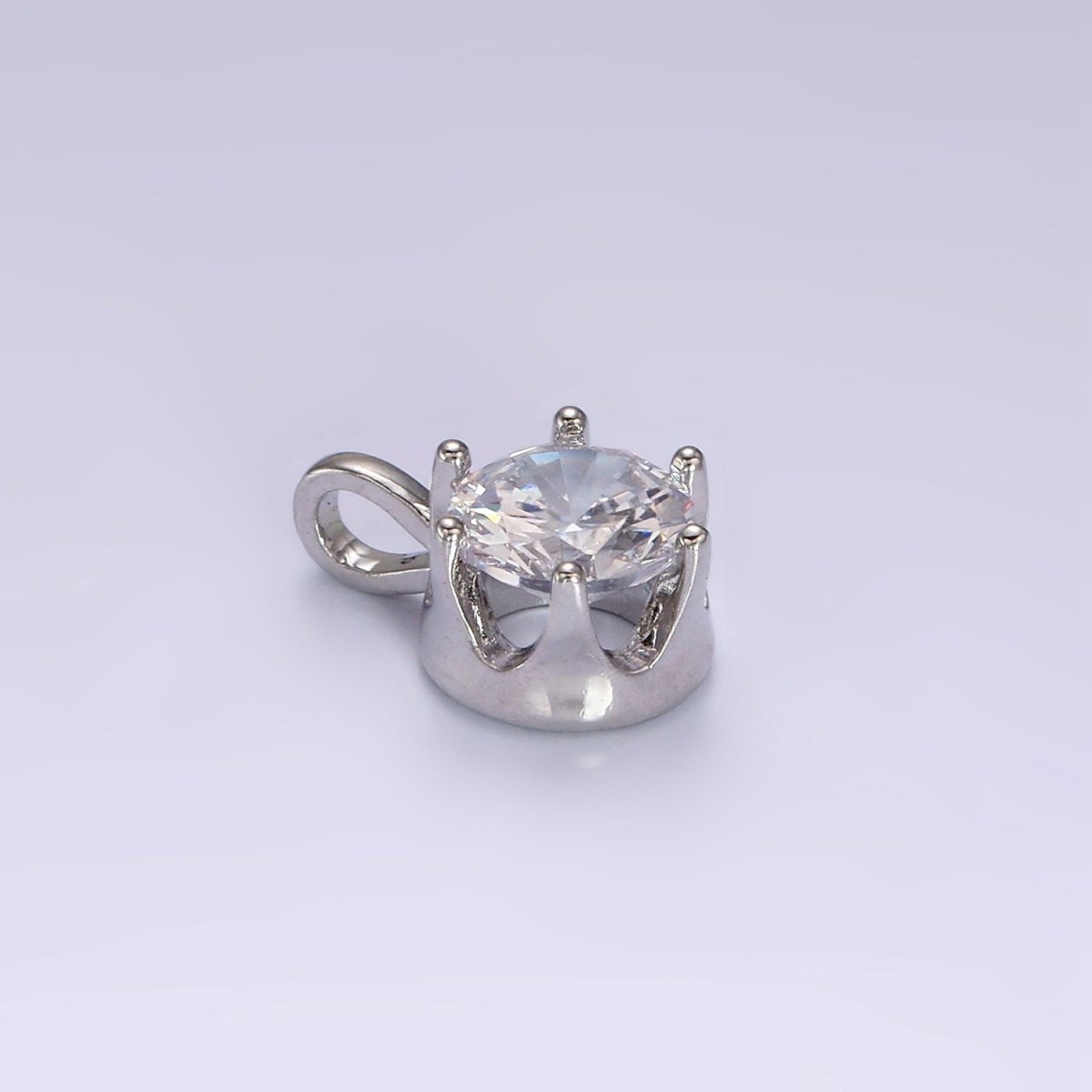 White Gold Filled 15mm, 21mm Clear Cubic Zirconia Round Solitaire Silver Pendant | N1817 N1818 - DLUXCA